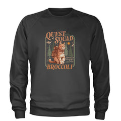 Quest Squad Broccoli Cat Fantasy Reader  Adult Crewneck Sweatshirt Charcoal Grey