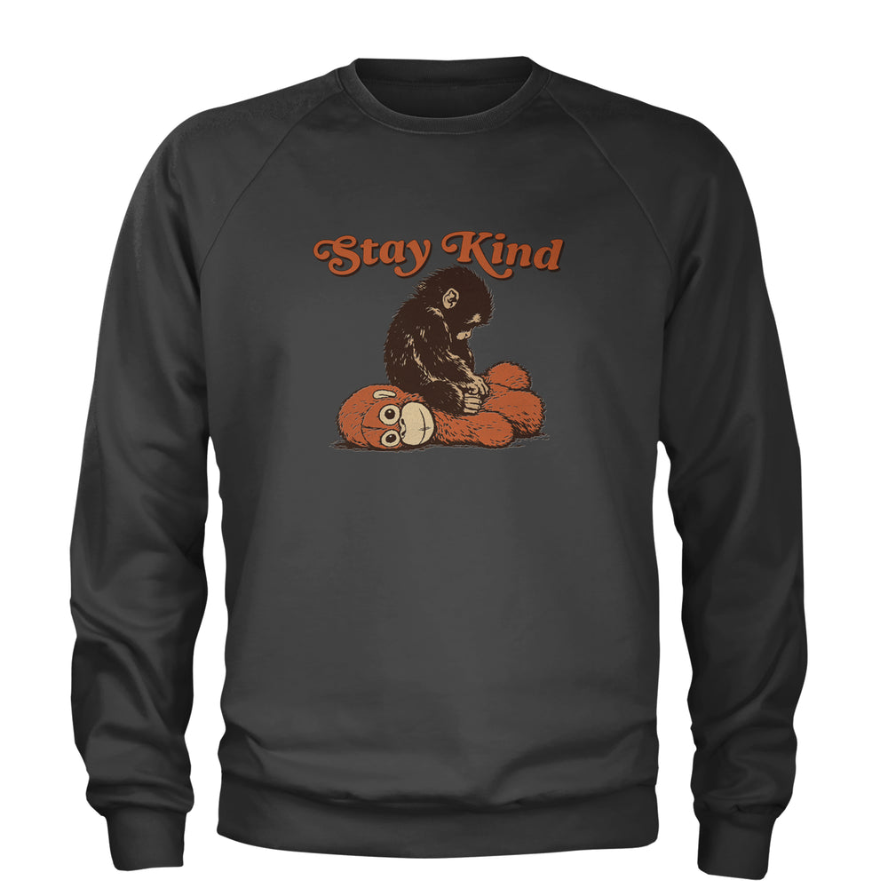 Punch Stay Kind Macaque graphic on Unisex Heavyweight Fleece Crewneck Sweatshirt in Charcoal Grey
