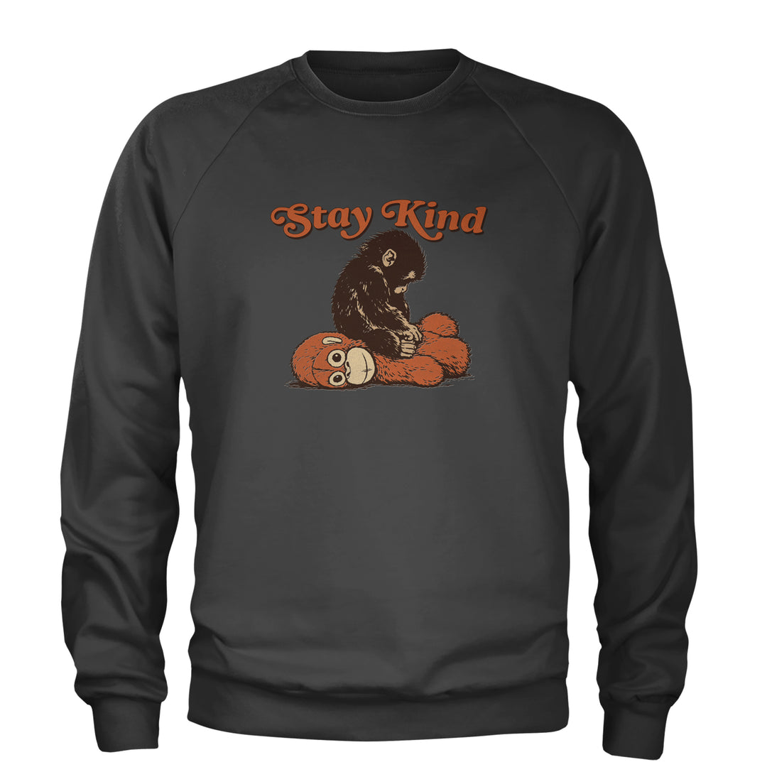 Punch Stay Kind Macaque Adult Crewneck Sweatshirt Charcoal Grey