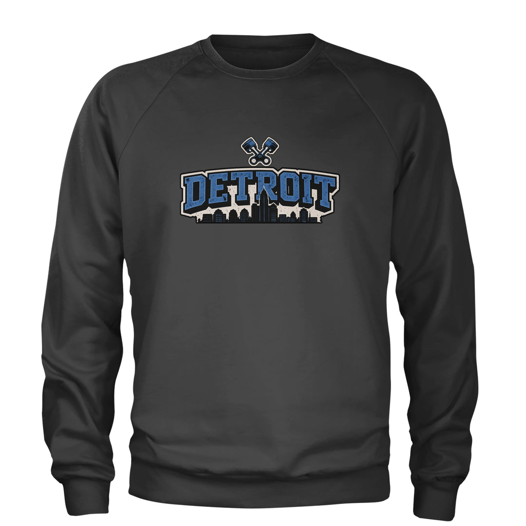 Detroit Motor City Retro Piston Adult Crewneck Sweatshirt Charcoal Grey