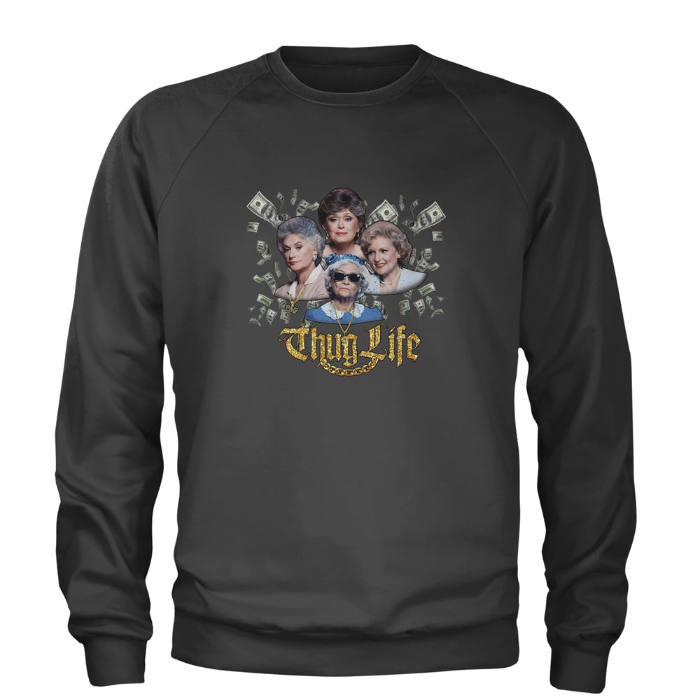Golden Chain Thug Life Girls Adult Crewneck Sweatshirt Charcoal Grey