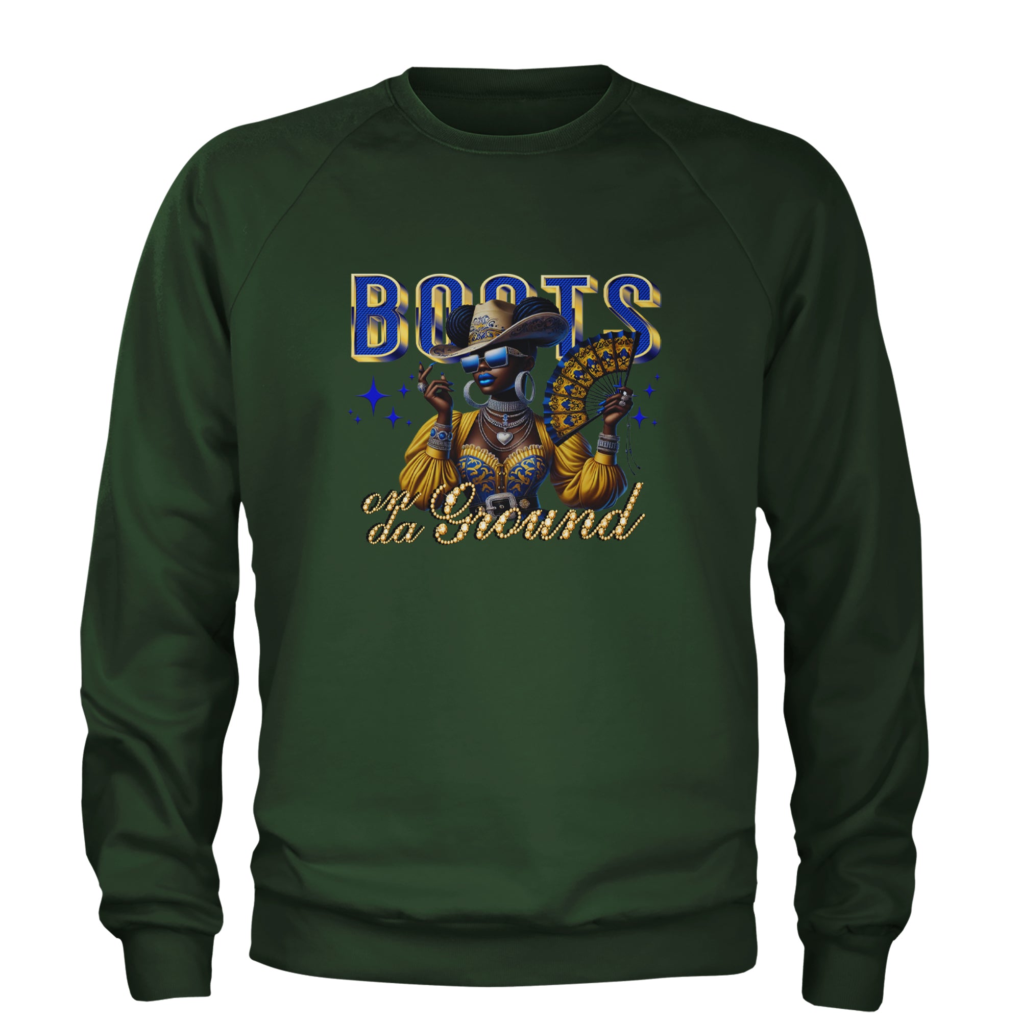 Boots On Da Ground Folding Fan Adult Crewneck Sweatshirt Forest Green