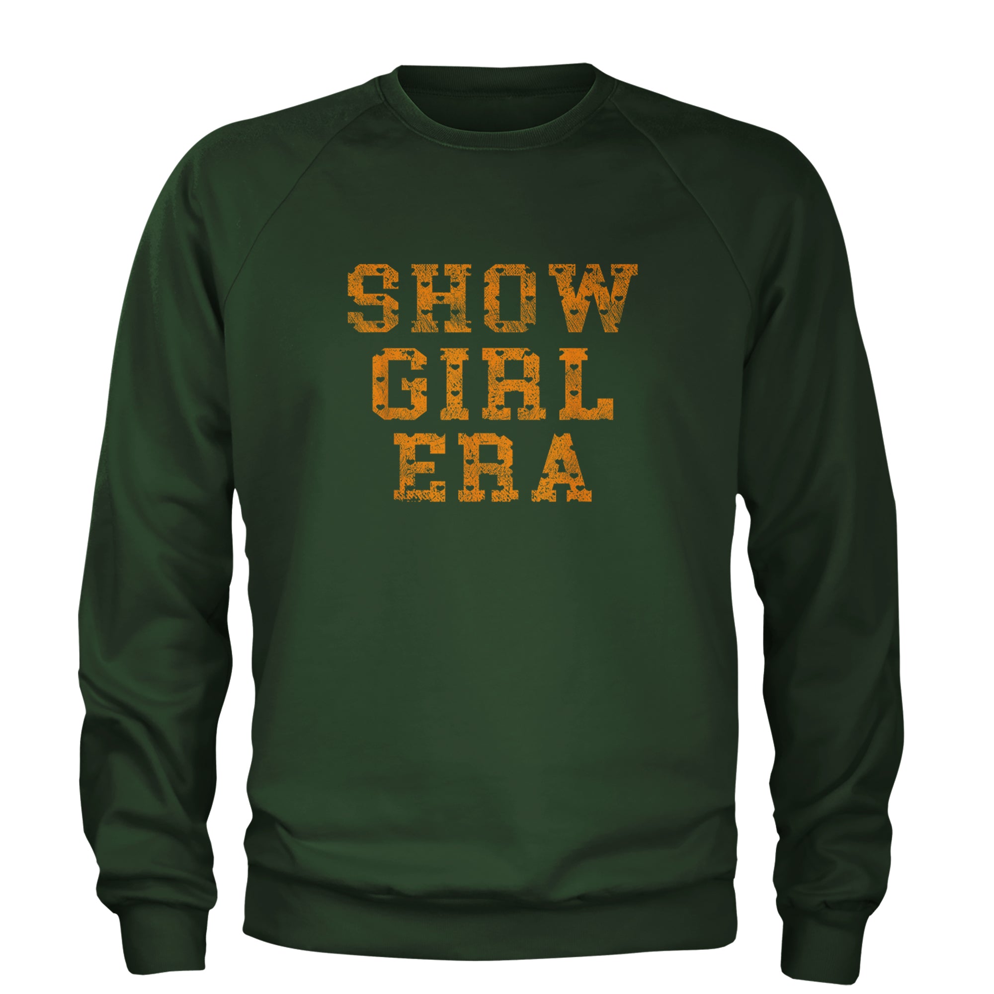 Vintage Showgirl Era Heart Adult Crewneck Sweatshirt Forest Green