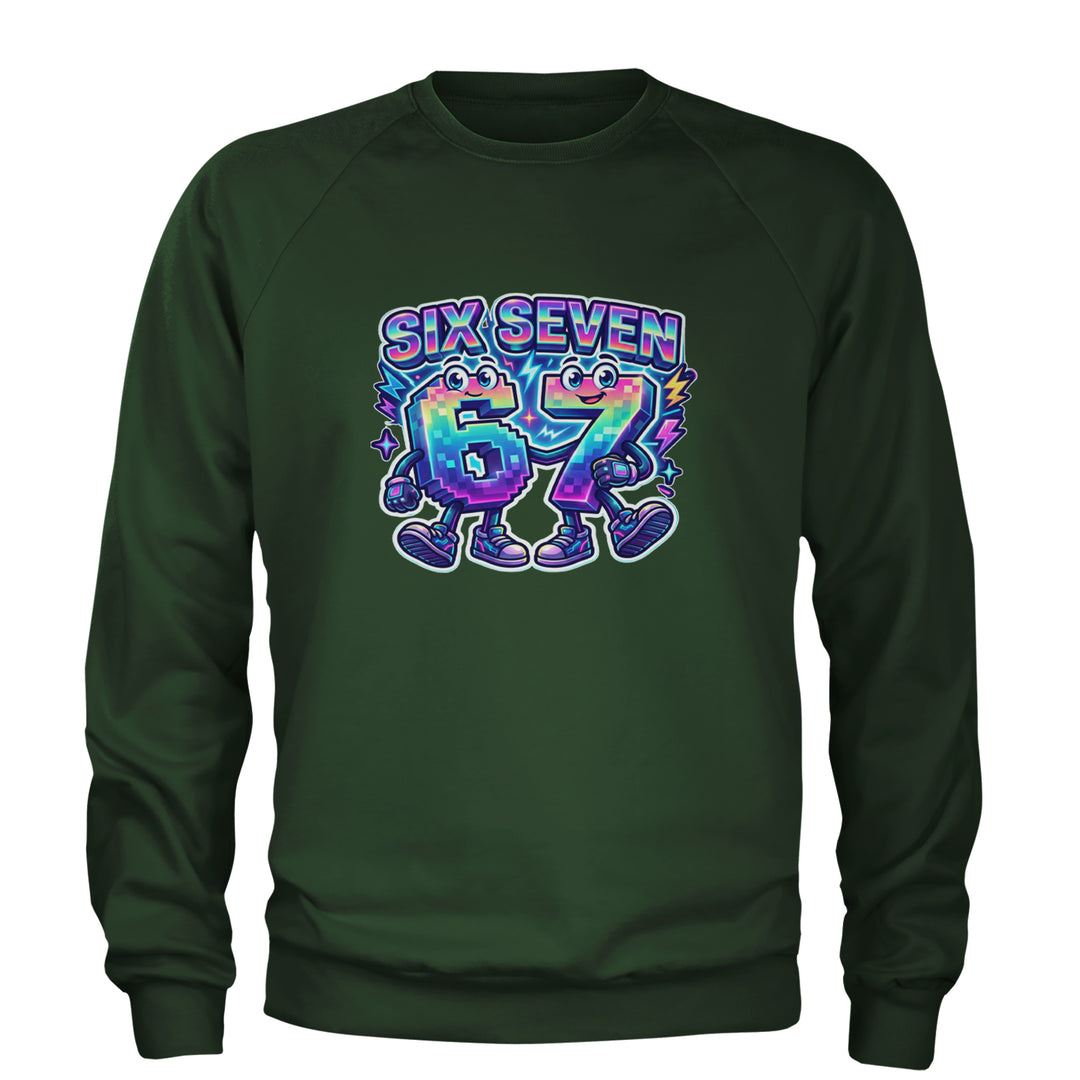 Six Seven 67 Retro Pixel Buddies Adult Crewneck Sweatshirt Forest Green