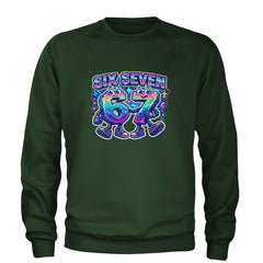 Six Seven 67 Retro Pixel Buddies Adult Crewneck Sweatshirt Forest Green