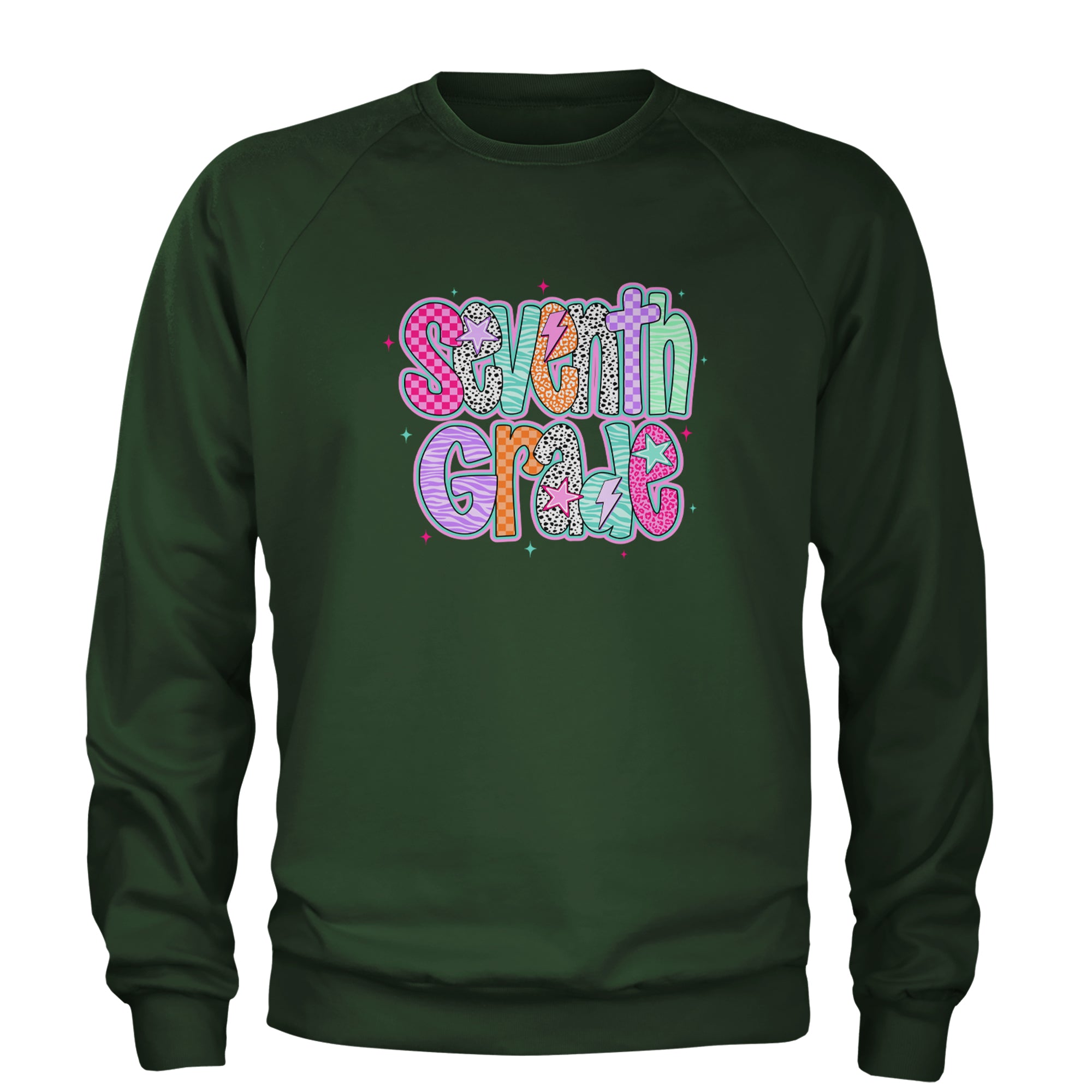Seventh Grade Swagger Colorful Back to School Adult Crewneck Sweatshirt Forest Green