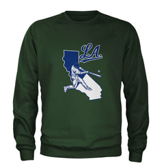Los Angeles Baseball Batter Up Adult Crewneck Sweatshirt Forest Green