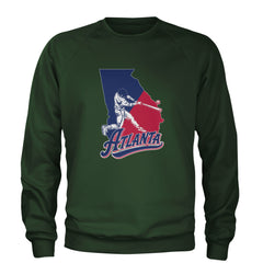 Atlanta Georgia Batter Up Adult Crewneck Sweatshirt Forest Green
