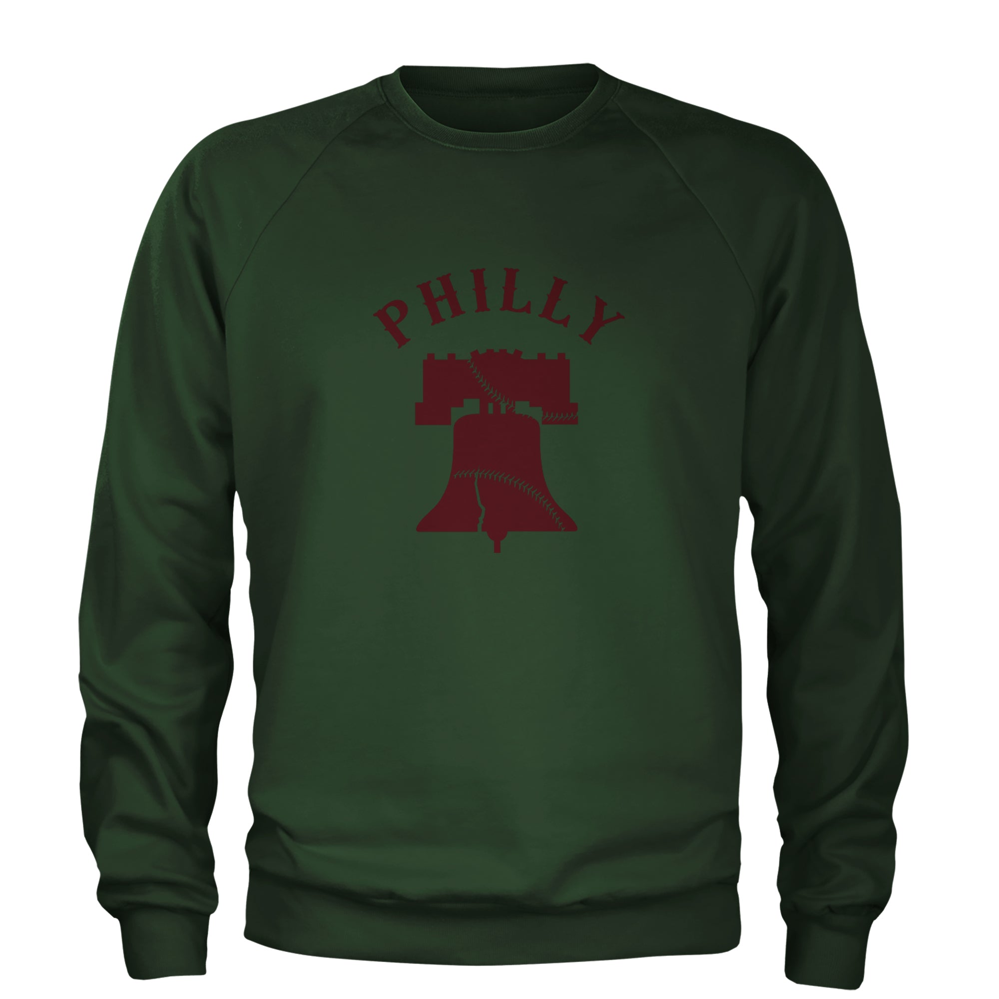 Philly Cracked Liberty Bell Adult Crewneck Sweatshirt Forest Green