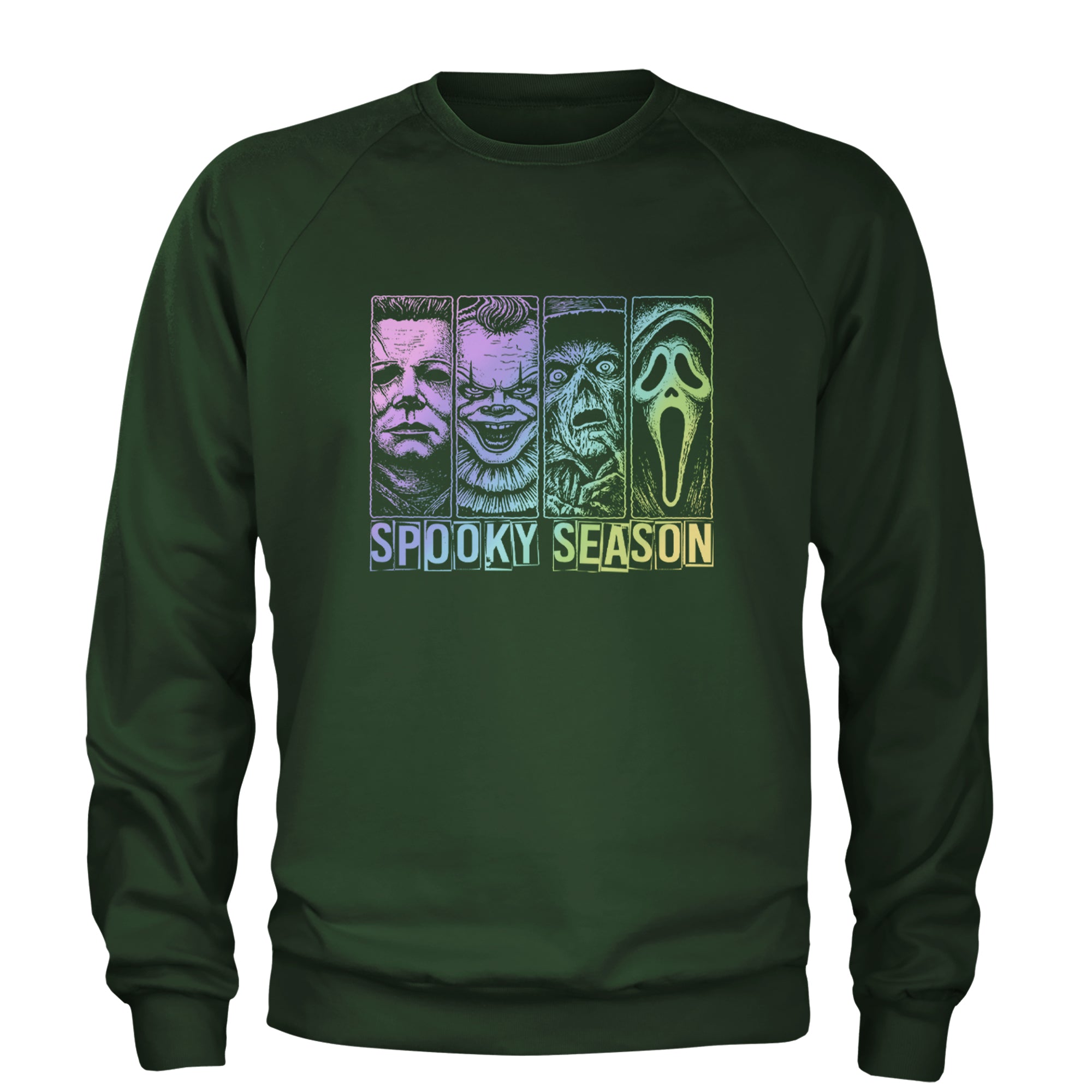 Spooky Season Horror Icons Halloween Adult Crewneck Sweatshirt Forest Green