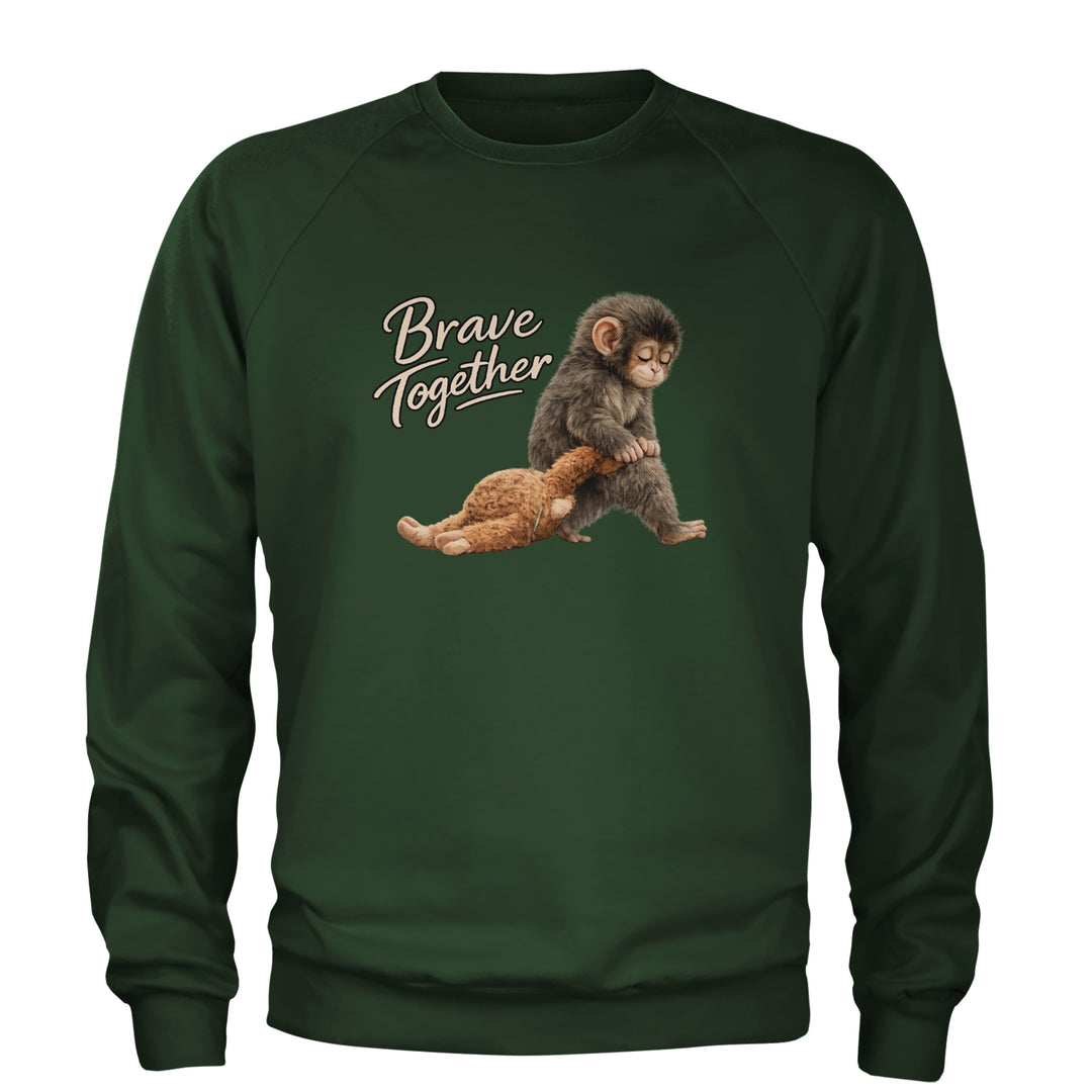 Punch Brave Together Stuffed Animal Adult Crewneck Sweatshirt Forest Green