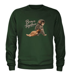 Punch Brave Together Stuffed Animal Adult Crewneck Sweatshirt Forest Green