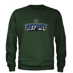 Detroit Motor City Retro Piston Adult Crewneck Sweatshirt Forest Green