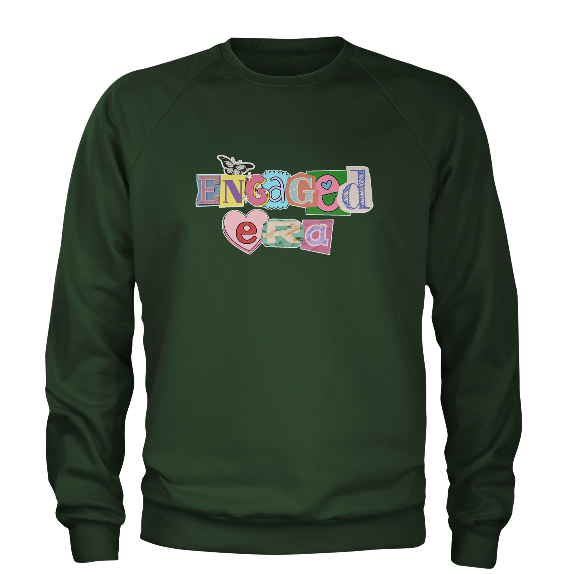 Engaged Era Aesthetic Retro Collage Design Adult Crewneck Sweatshirt Forest Green