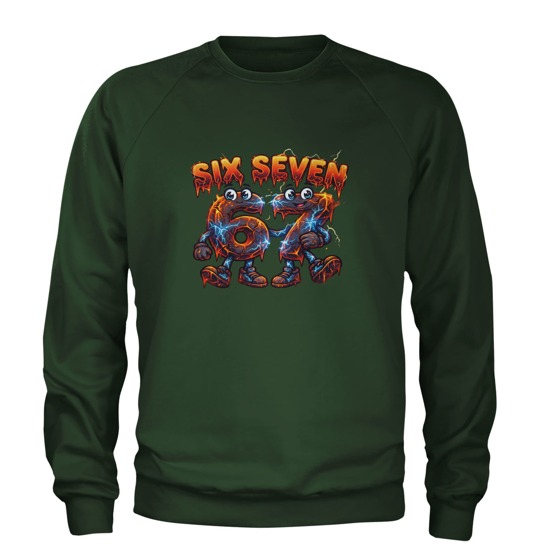 67 Lava Lightning Six Seven Meme Adult Crewneck Sweatshirt Forest Green