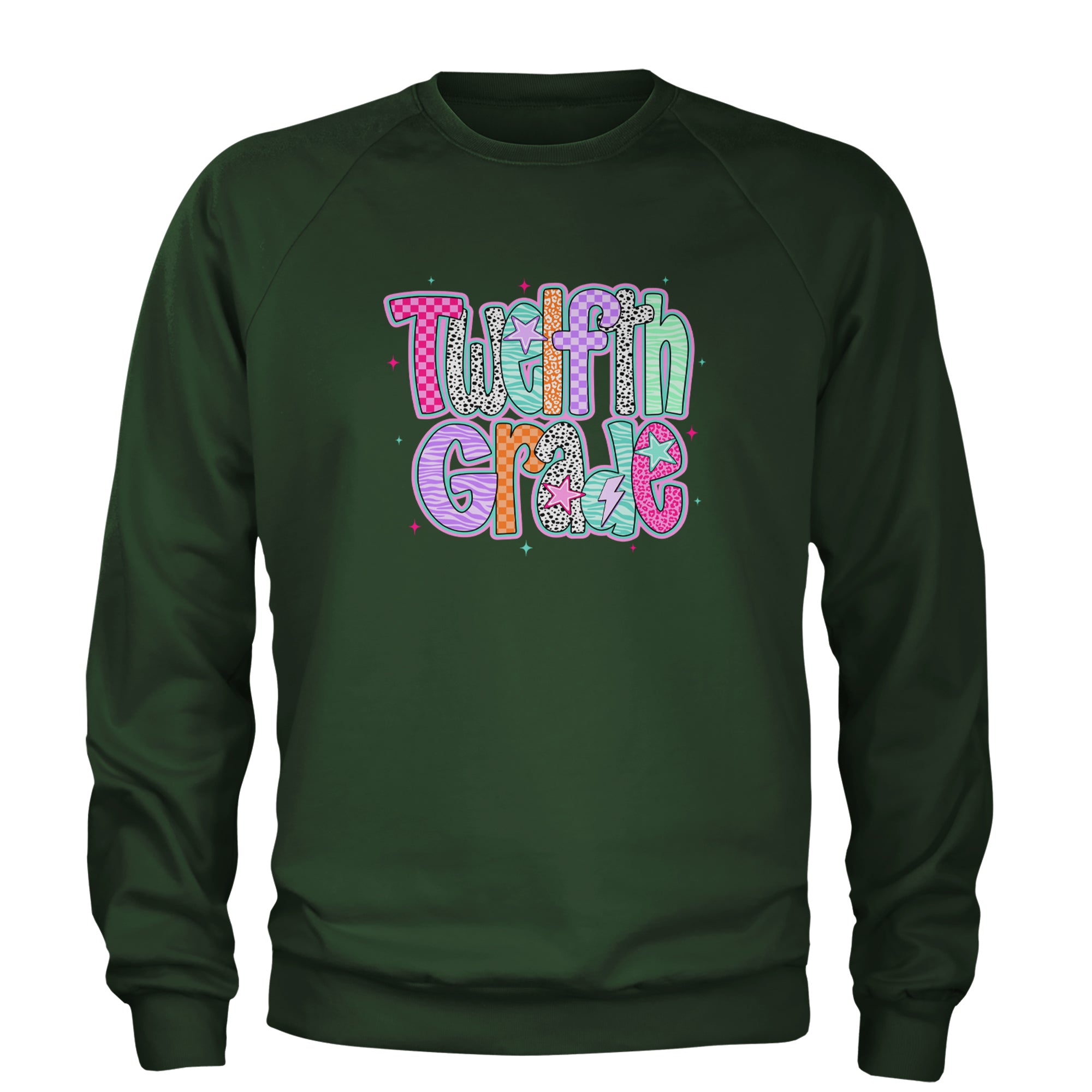 Senior Year Colorful Back to School Adult Crewneck Sweatshirt Forest Green