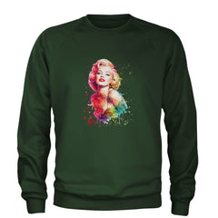 Mrs. Monroe Watercolors Bombshell Adult Crewneck Sweatshirt Forest Green