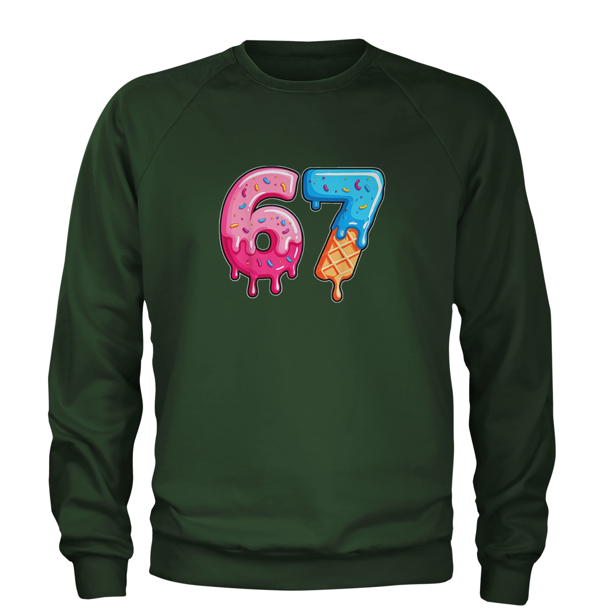 67 Dripping Ice Cream Donut Melt Adult Crewneck Sweatshirt Forest Green