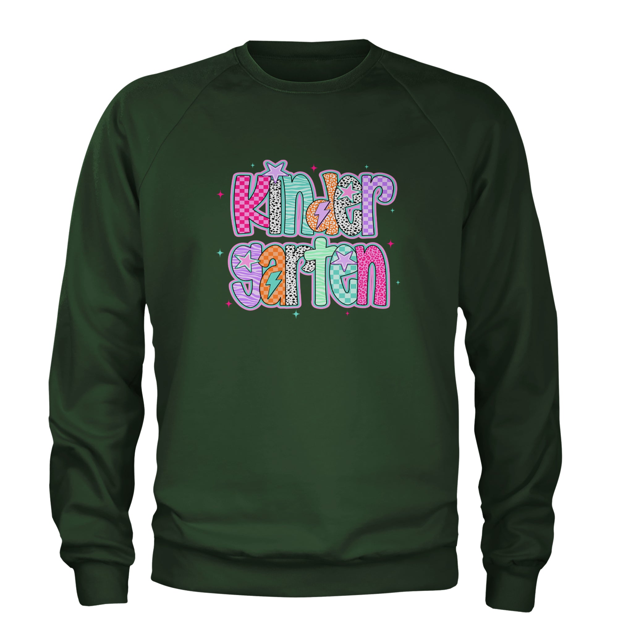 Kindergarten Cutie Colorful Back to School Adult Crewneck Sweatshirt Forest Green
