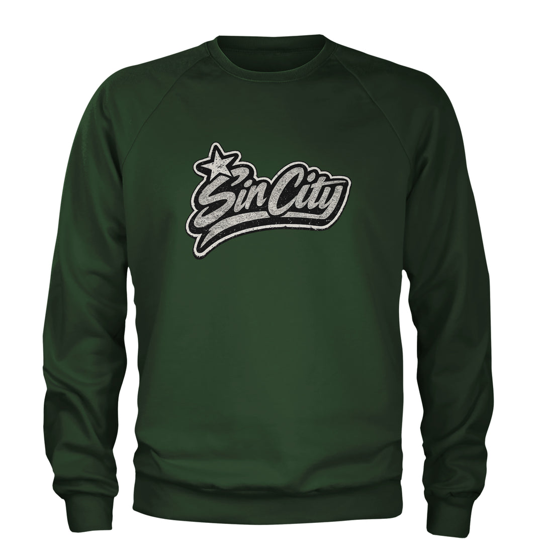 Sin City Vegas Retro Vintage Adult Crewneck Sweatshirt Forest Green