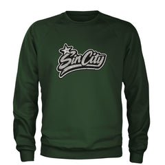 Sin City Vegas Retro Vintage Adult Crewneck Sweatshirt Forest Green