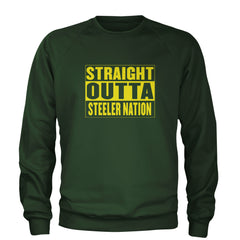 Straight Outta Steeler Nation Football graphic on Unisex Heavyweight Fleece Crewneck Sweatshirt in Forest Green