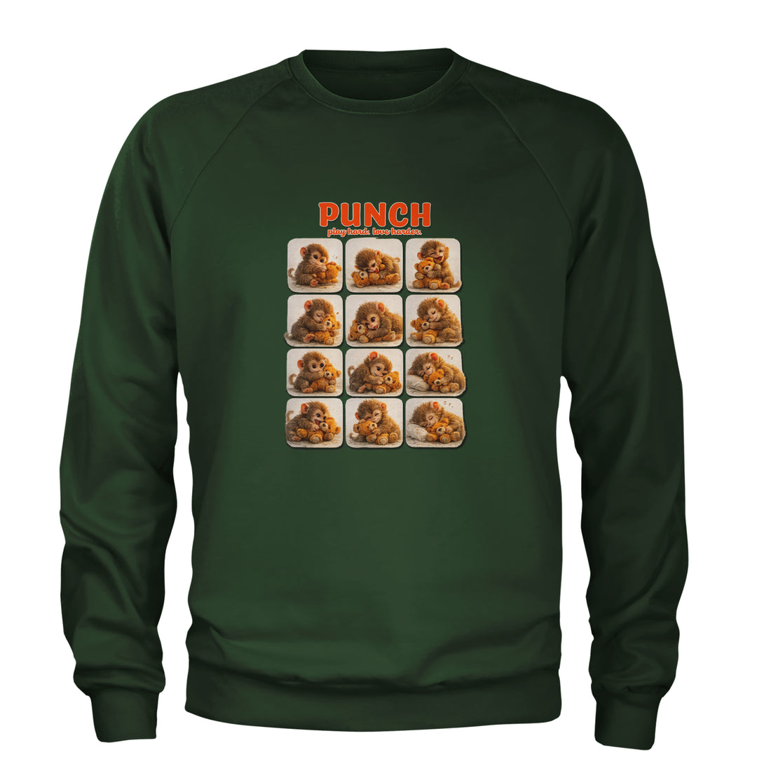 Punch Play Hard Love Harder Adult Crewneck Sweatshirt Forest Green