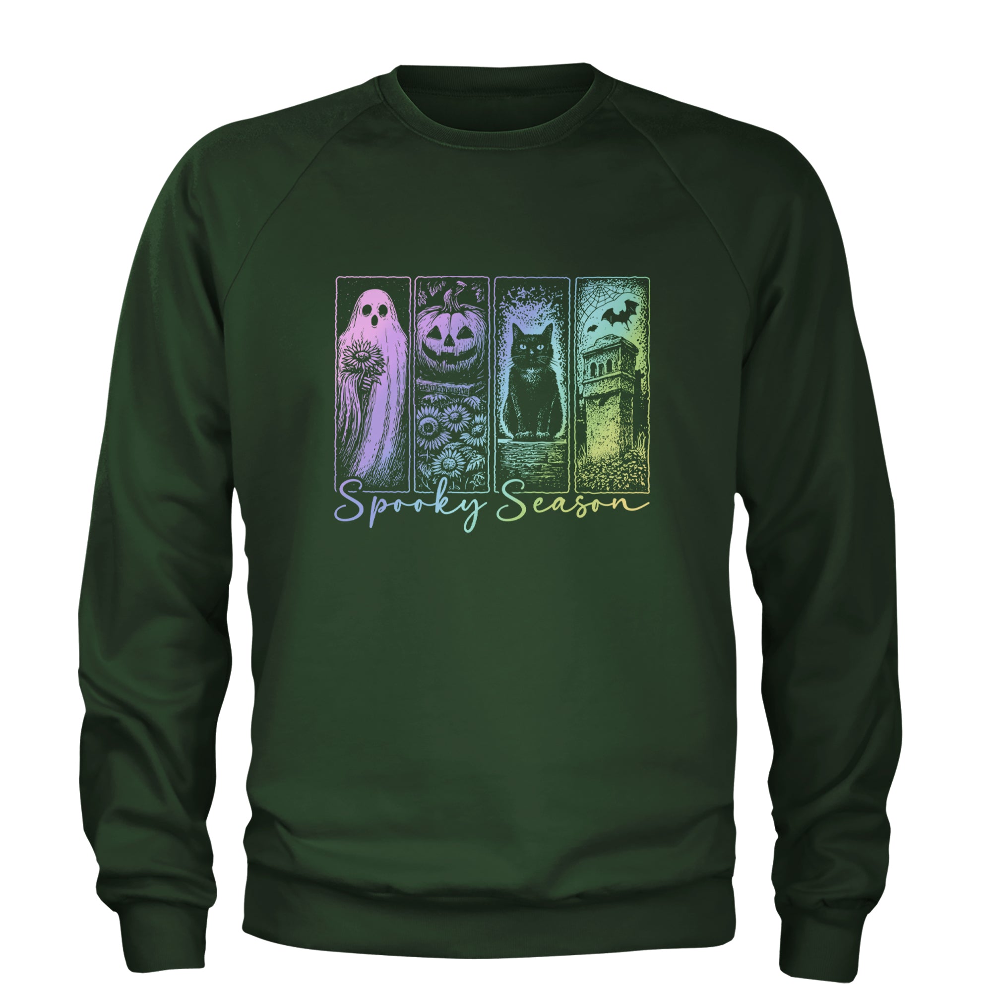 Spooky Season Cute Pastel Halloween Design Adult Crewneck Sweatshirt Forest Green