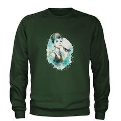 Mrs. Herpburn Iconic Watercolors Adult Crewneck Sweatshirt Forest Green