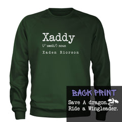 Xaddy Save A Dragon Ride A Wingleader Adult Crewneck Sweatshirt Forest Green