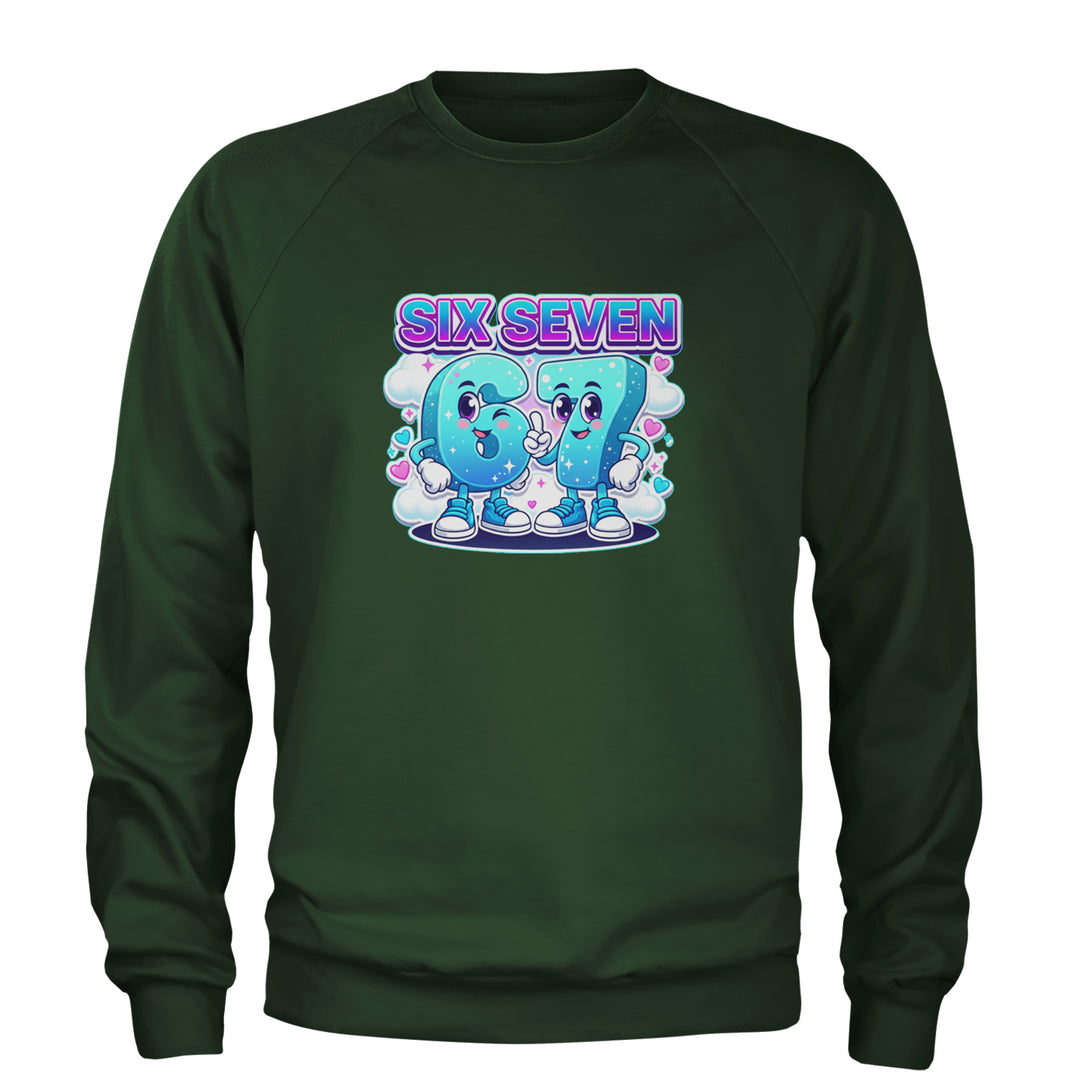67 Six Seven Meme Kawaii Cloud Adult Crewneck Sweatshirt Forest Green
