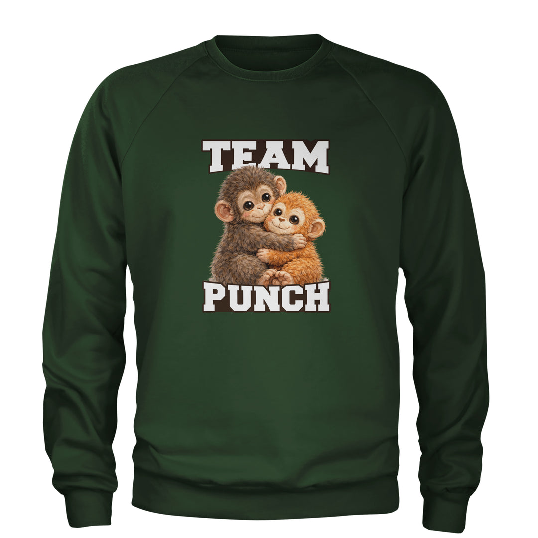 Team Punch Panchi-kun Monkey Adult Crewneck Sweatshirt Forest Green