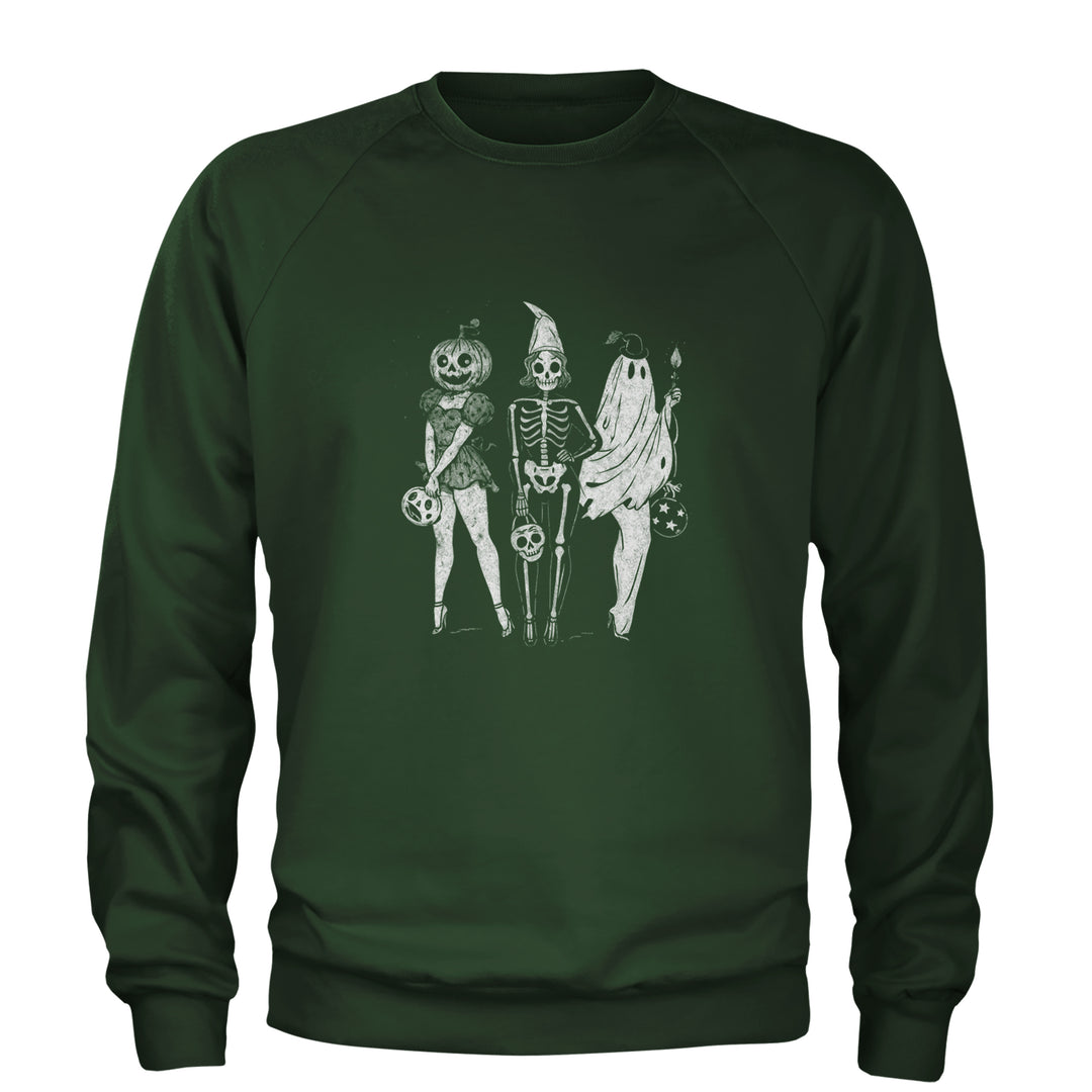 Vintage Spooky Squad Pinup Halloween Design Adult Crewneck Sweatshirt Forest Green