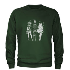 Vintage Spooky Squad Pinup Halloween Design Adult Crewneck Sweatshirt Forest Green