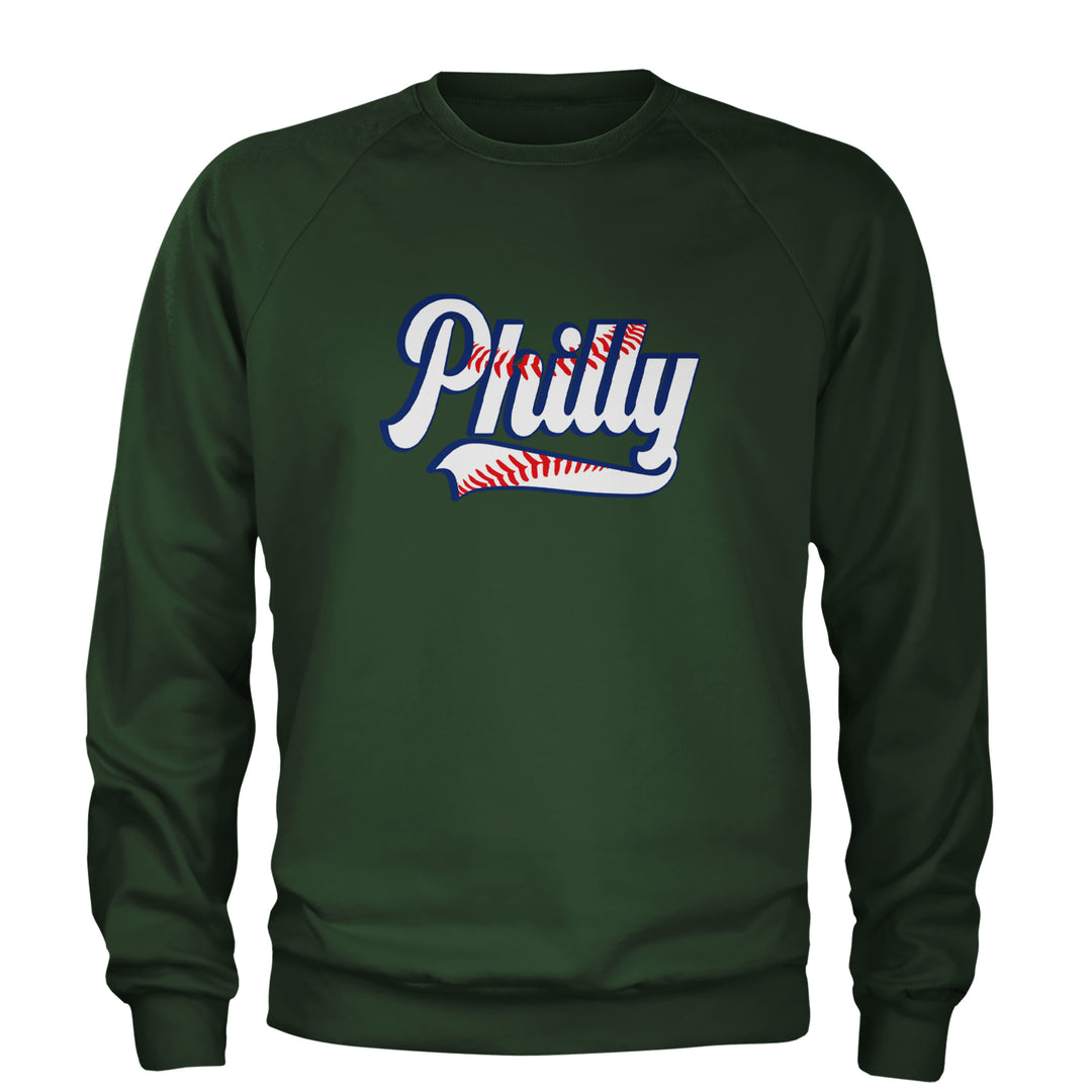 Philly Baseball Stitching Adult Crewneck Sweatshirt Forest Green