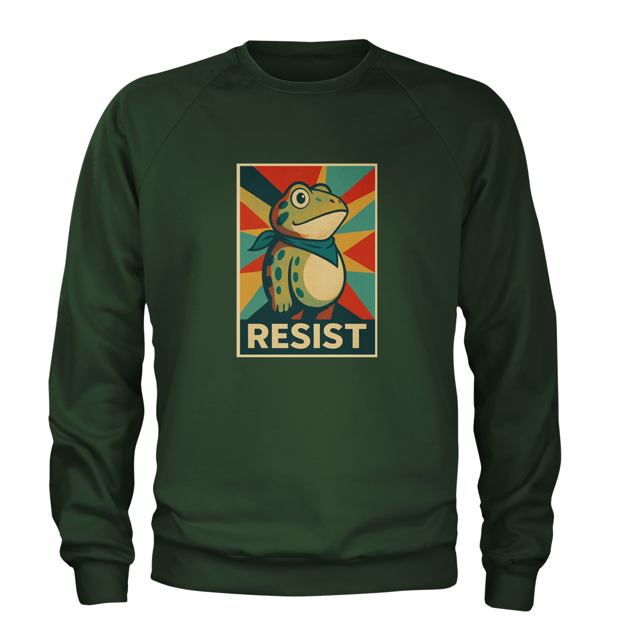 Resist Portland Protest Frog Adult Crewneck Sweatshirt Forest Green