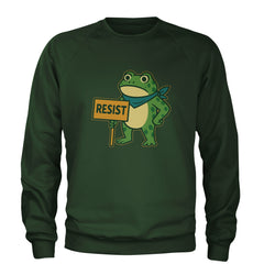 Sign Resist Meme Frog Protest Adult Crewneck Sweatshirt Forest Green