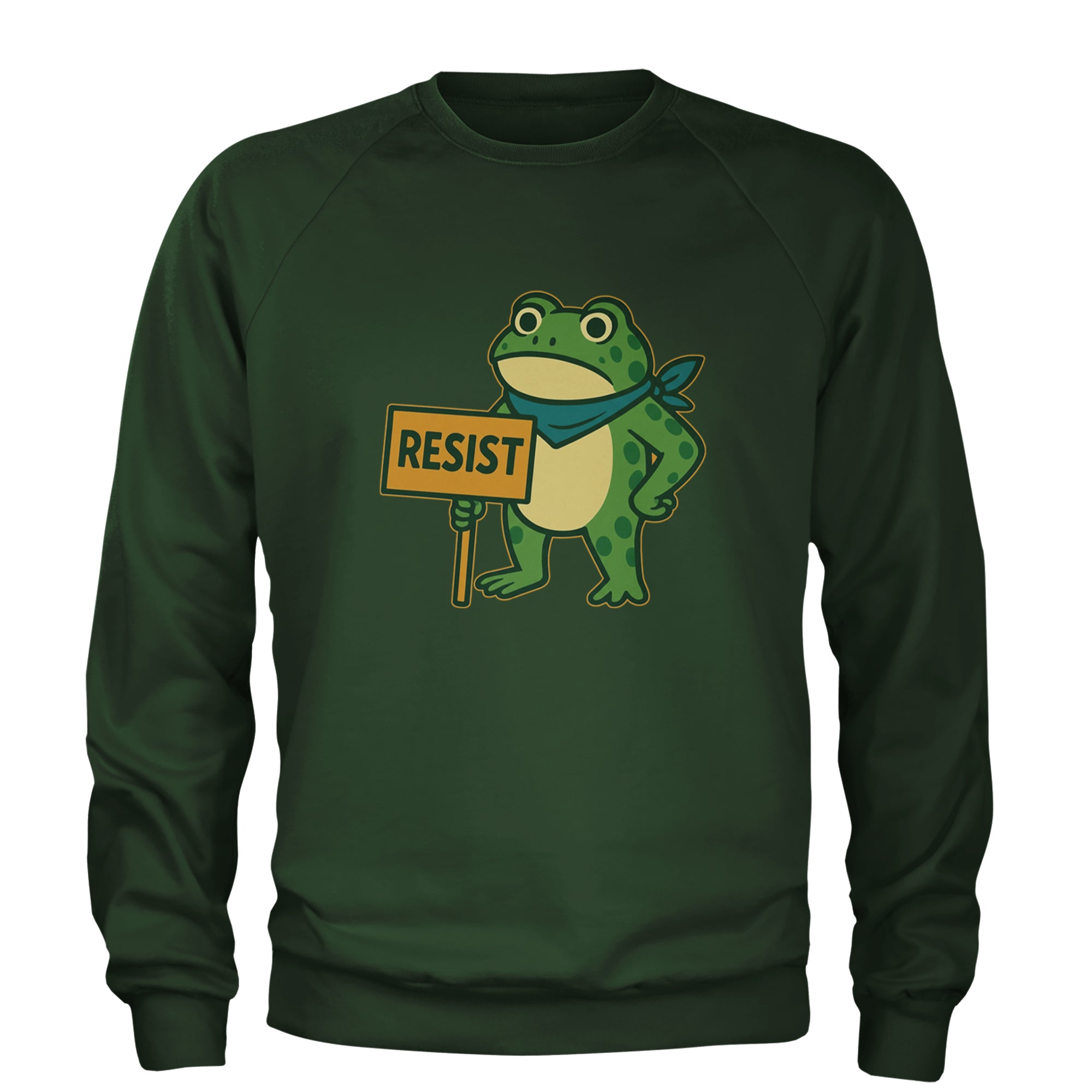 Sign Resist Meme Frog Protest Adult Crewneck Sweatshirt Forest Green