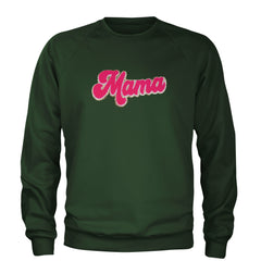 Mama Hot Pink Glitter Chenille Patch Adult Crewneck Sweatshirt Forest Green