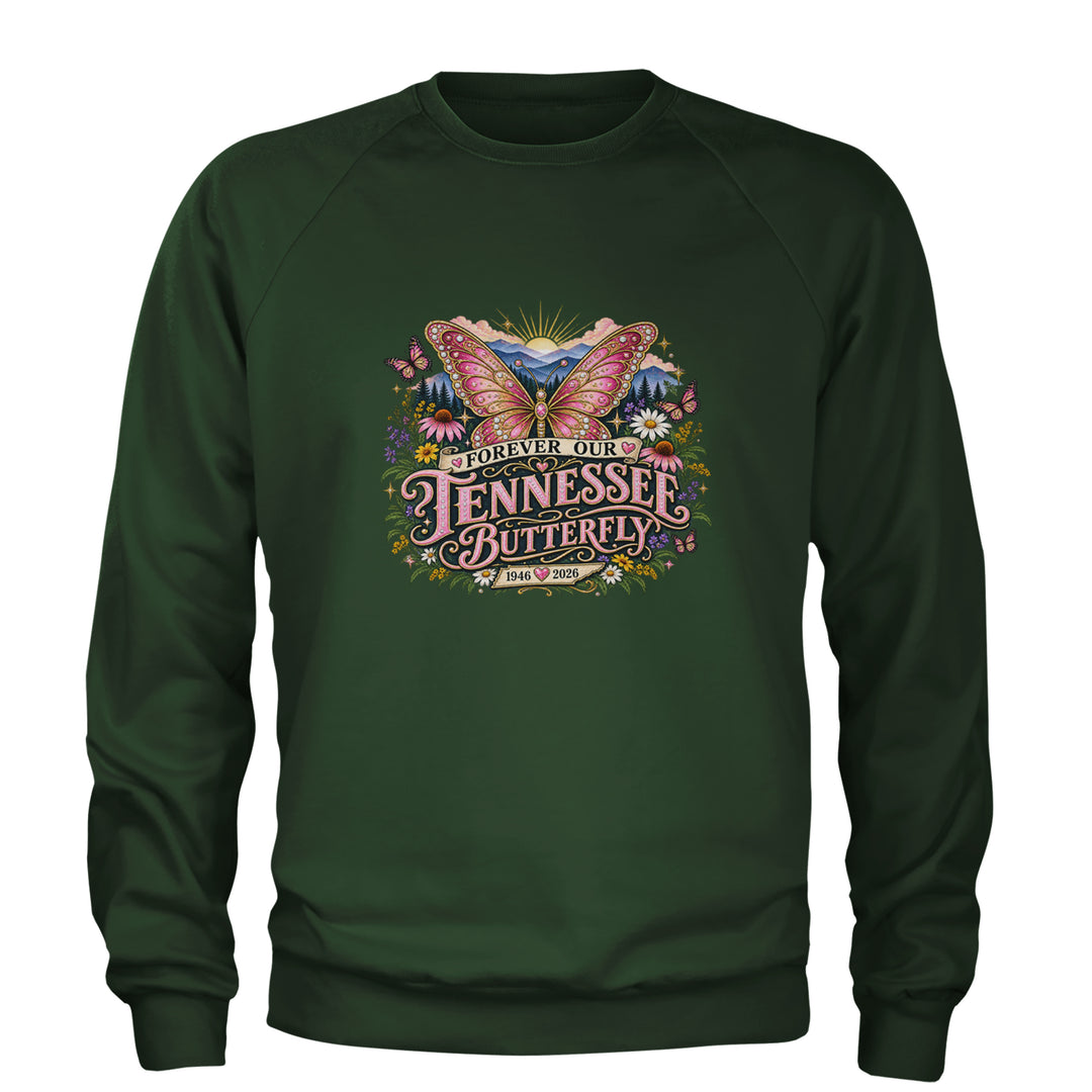 Forever Our Tennessee Butterfly Dolly Adult Crewneck Sweatshirt Forest Green