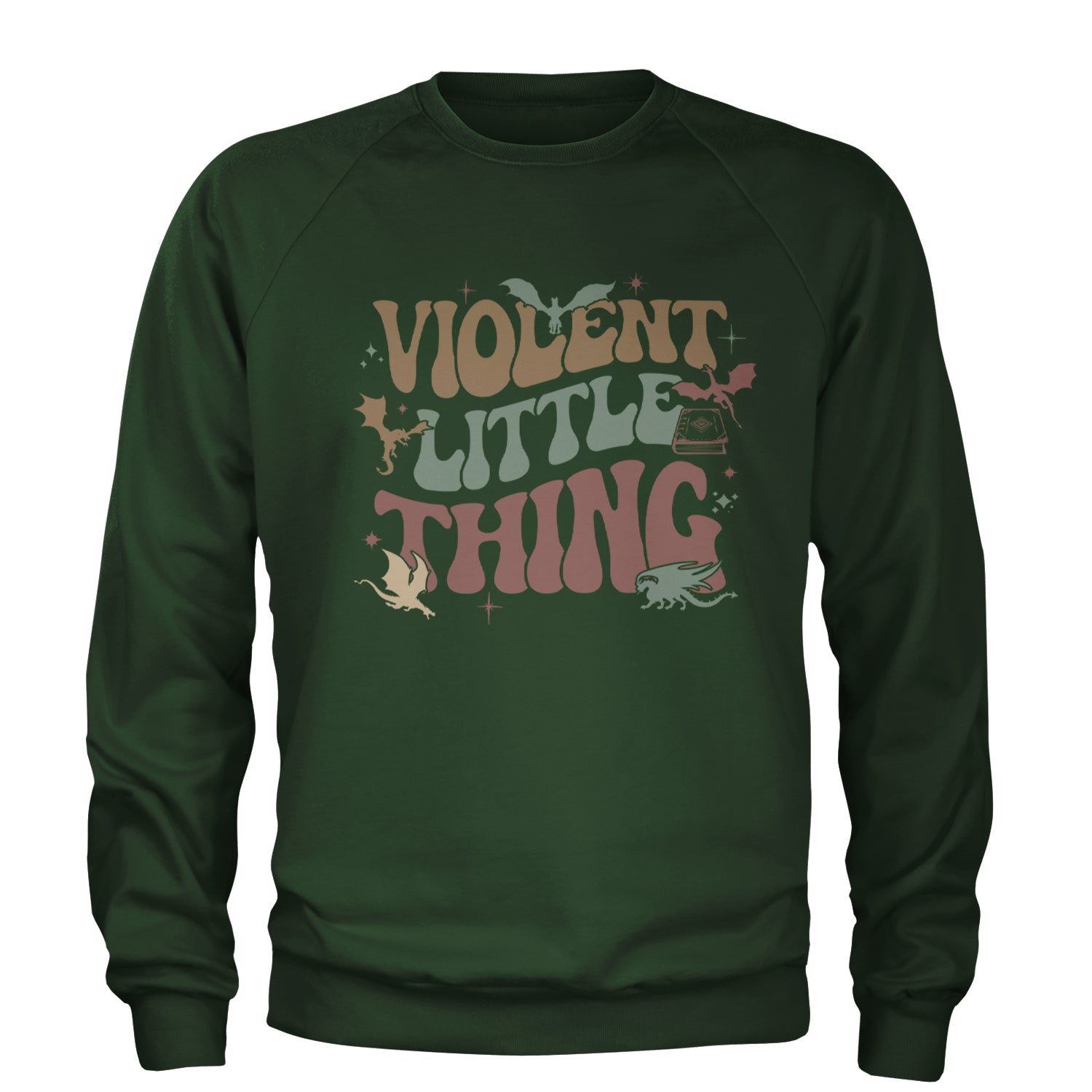 Violent Little Thing Dragon Adult Crewneck Sweatshirt Forest Green