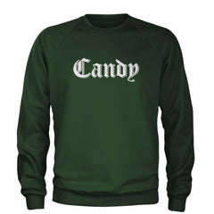 Candy Gothic Lettering Adult Crewneck Sweatshirt Forest Green