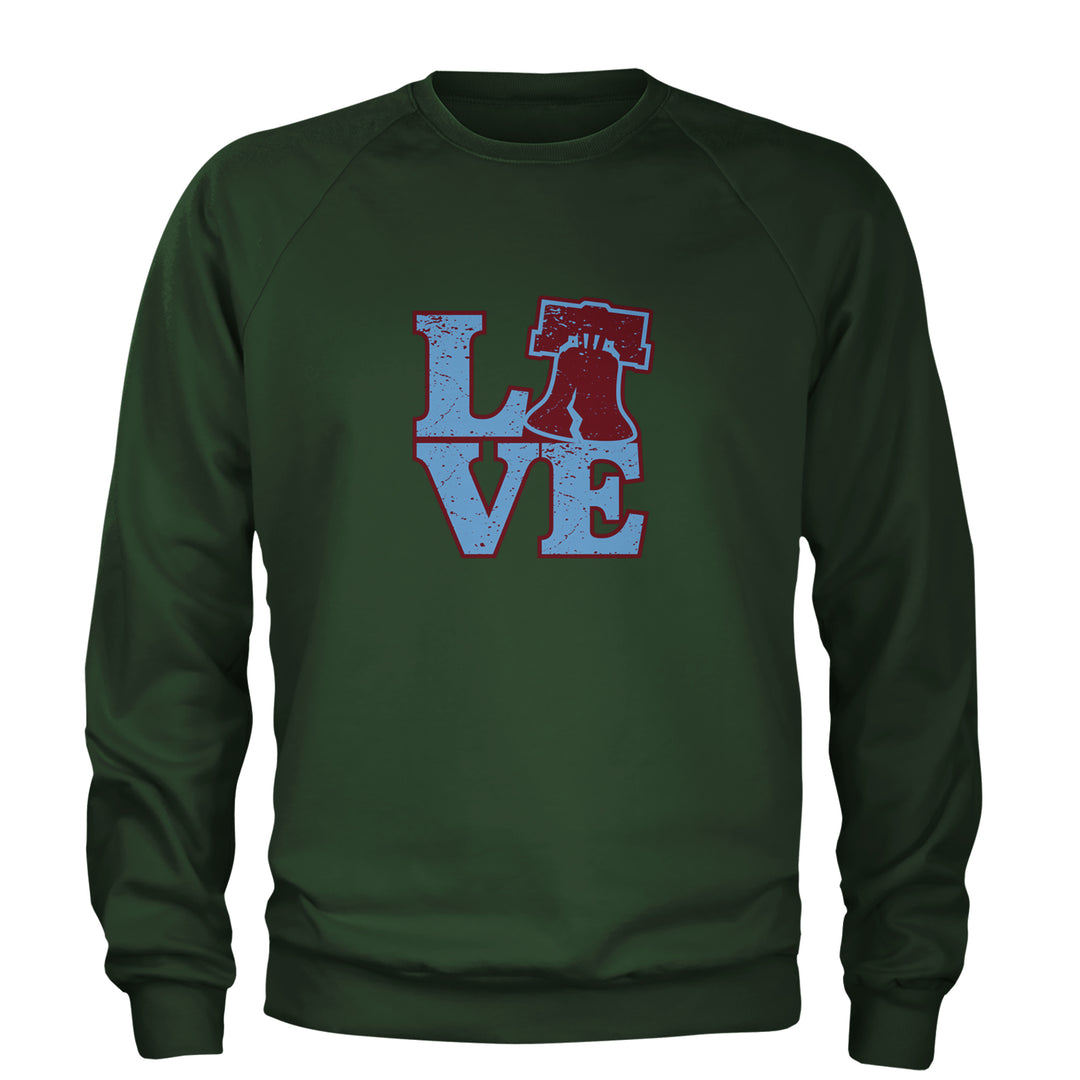 Love Philly Liberty Bell Adult Crewneck Sweatshirt Forest Green