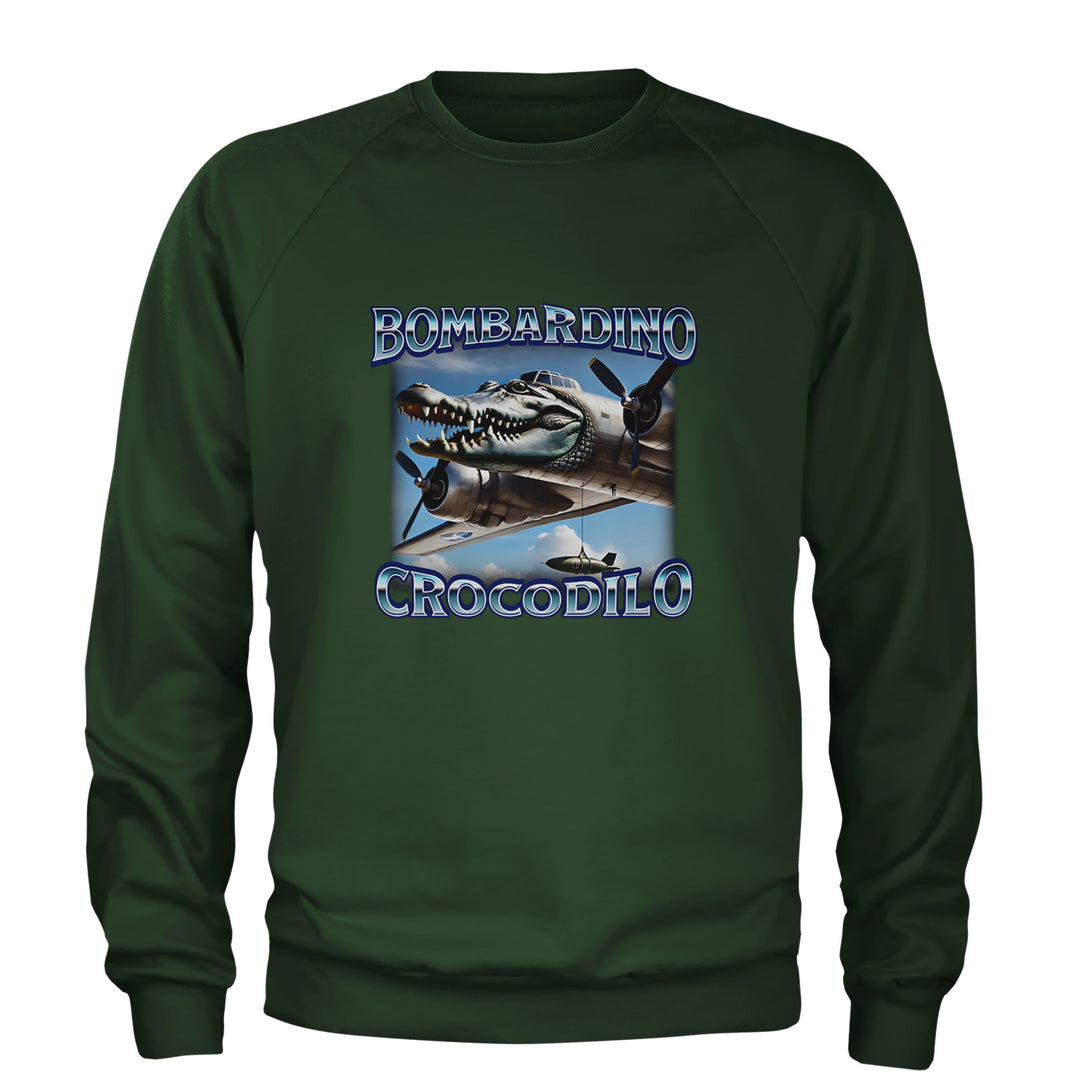 Bombardino Crocodilo Brainrot Adult Crewneck Sweatshirt Forest Green