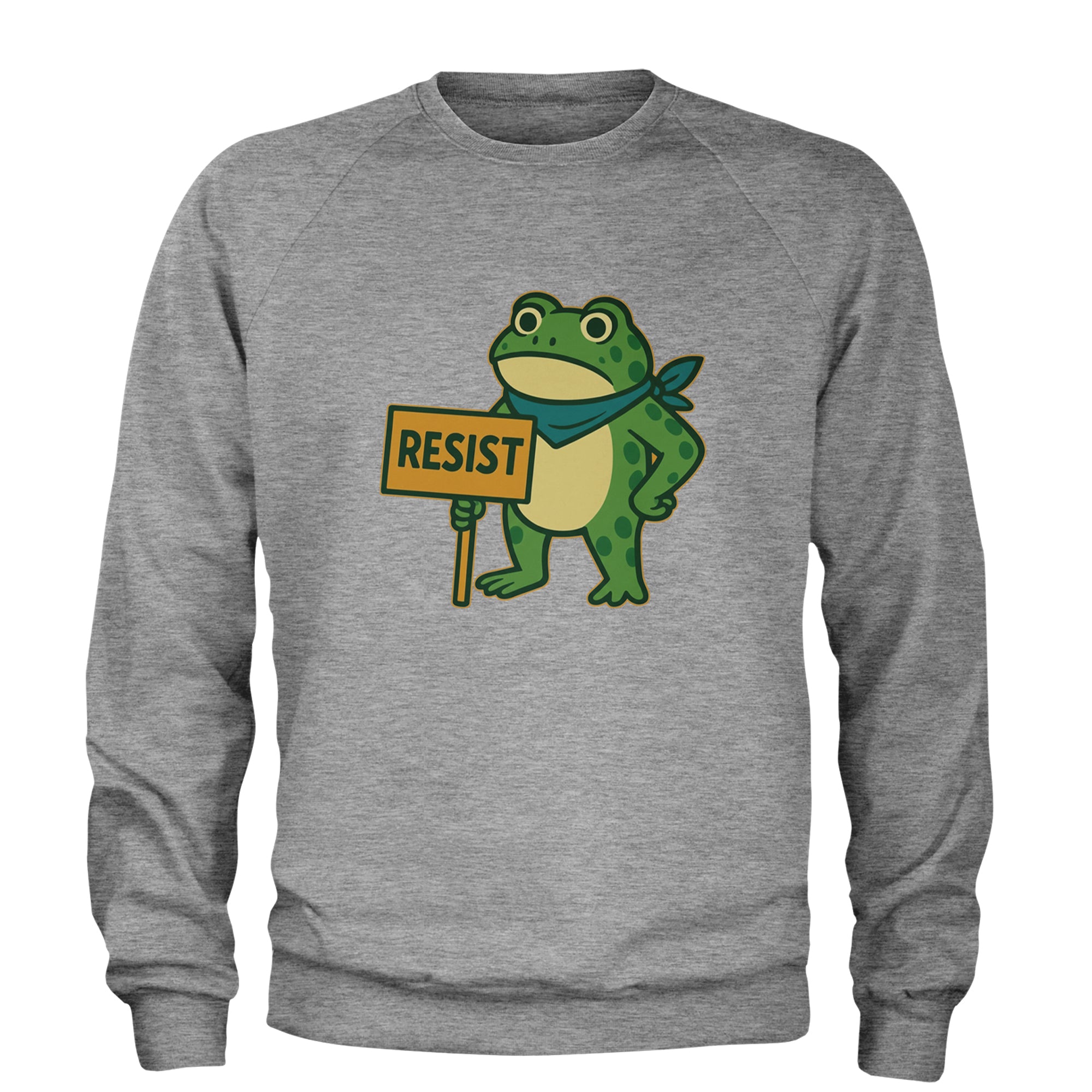 Sign Resist Meme Frog Protest Adult Crewneck Sweatshirt Heather Grey