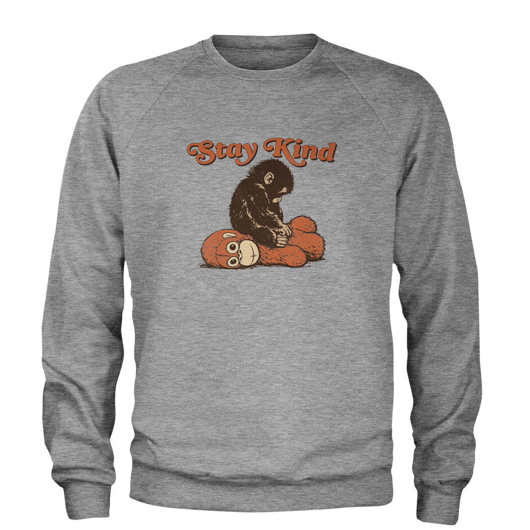 Punch Stay Kind Macaque Adult Crewneck Sweatshirt Heather Grey