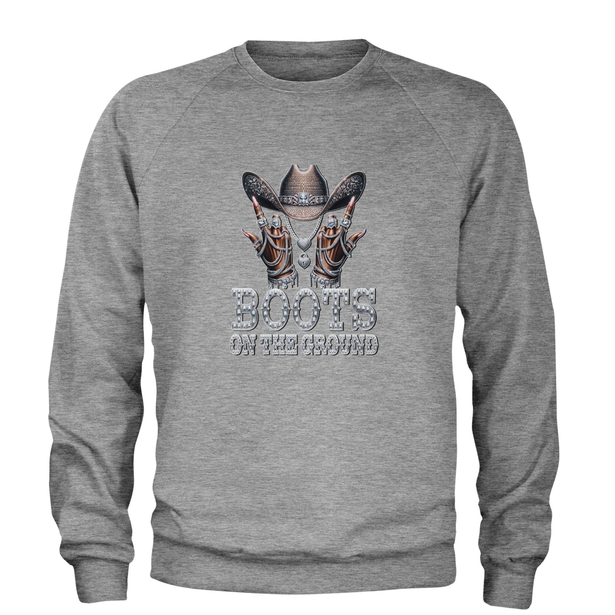 Boots On The Ground Bling Adult Crewneck Sweatshirt Heather Grey