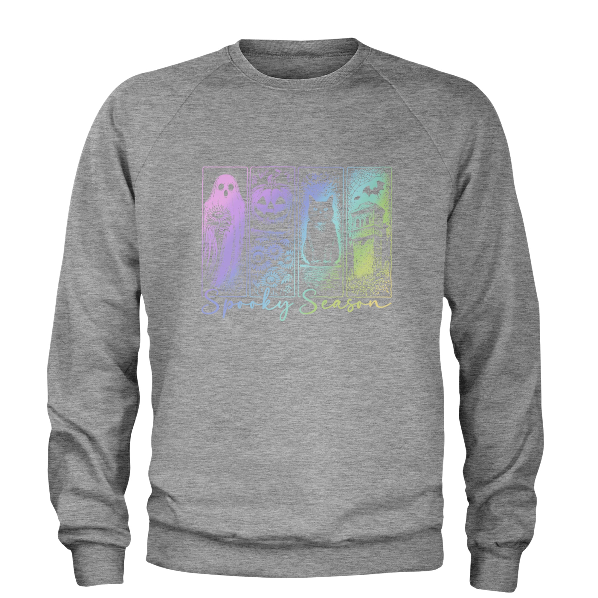 Spooky Season Cute Pastel Halloween Design Adult Crewneck Sweatshirt Heather Grey