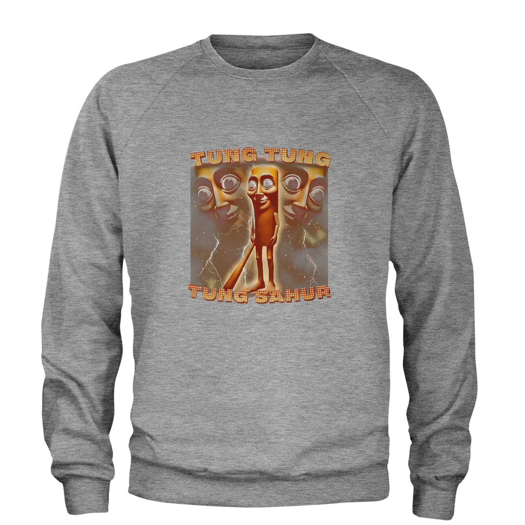 Tung Tung Tung Sahur Enforcer Adult Crewneck Sweatshirt Heather Grey