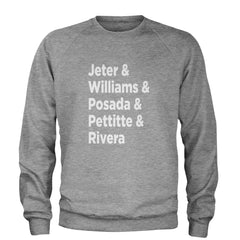 Jeter & Williams & Posada & Pettitte & Rivera Adult Crewneck Sweatshirt Heather Grey